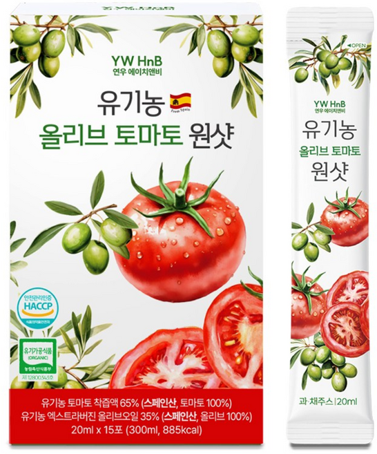 연우에이치앤비 스페인 유기농 올리브 엔 로마 토마토 원샷 올토샷 바예호 엑스트라버진 오일 착즙 라이코펜 듀얼샷, 1개