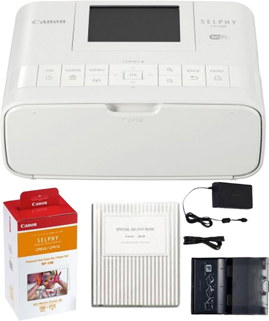캐논 셀피 포토프린터 CP1200 + 인화지 108매 세트, 1세트, CP1300 화이트 + 엽서크기108매인화지 + 잉크2개