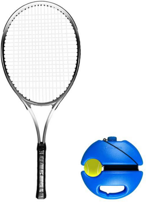 Izeriel 탄성 테니스 트레이너 라켓 세트 1인용 줄달린 리바운드 볼 실외 운동용 줄 연결 테니스 야외 스포츠 훈련기 테니스라켓, 1개, 블루 화이트
