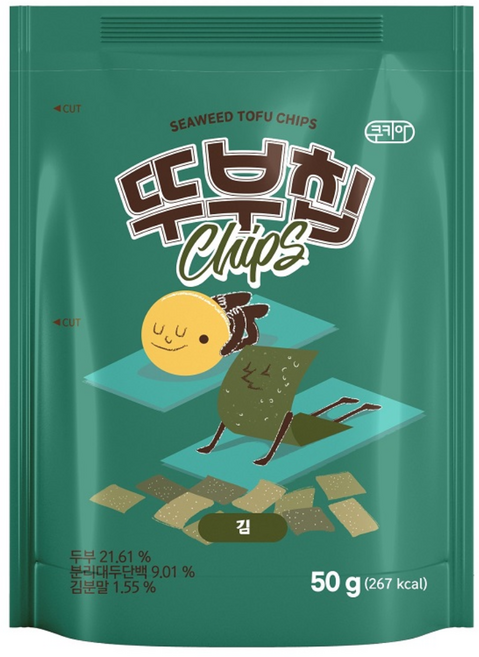 고소하고 짭짤한 영양간식 두부스낵 김칩 50g /스낵 과자 쿠키 크래커 두부과자 두부칩, 18개
