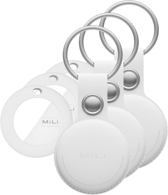 MiLi 미태그 가죽케이스 위치추적기 애플전용 에어태그호환 스마트태그 도난방지 3개 세트, 화이트, 3세트