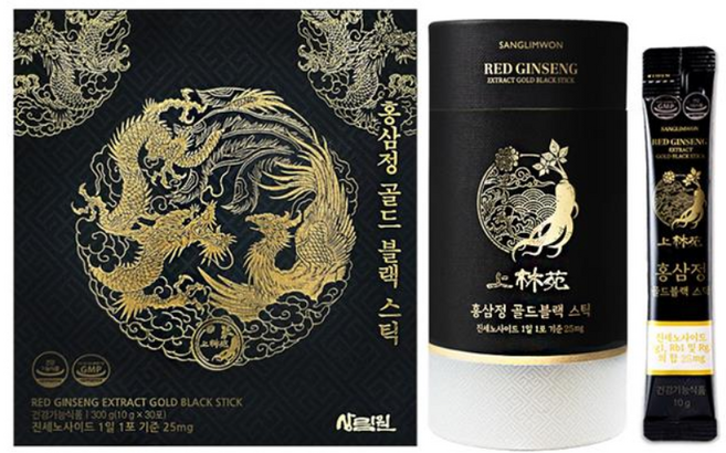 [직영몰] 상림원 골드블랙 홍삼스틱 30포 (진세노사이드25mg), 1세트, 실크겹보자기포장, 30회분
