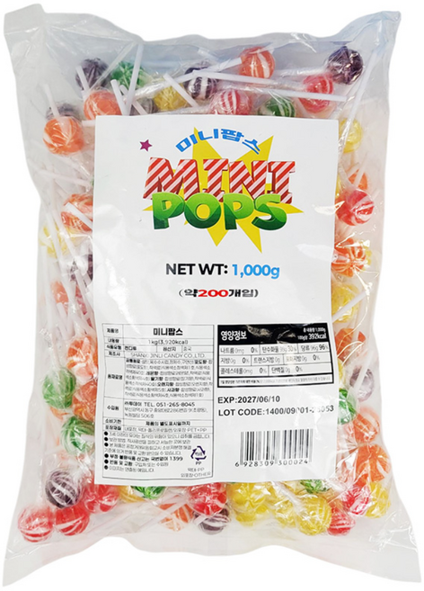 투데이 미니팝스 막대사탕, 1개, 1kg