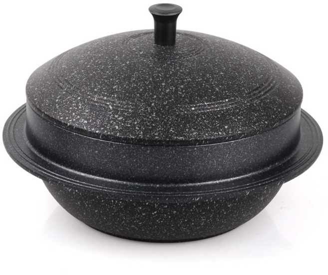키친아트 전통 가마솥 양면 마블 코팅 통주물 솥, 1개, 블랙, 22cm