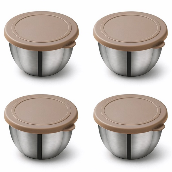 AIFUNT 엘리펀트 75ml 스테인리스 소스통 4P 세트 - 밀폐 컬러 PET뚜껑 포함 소형 반찬통/양념통/도시락 소스컵, 코코아 브라운, 4개