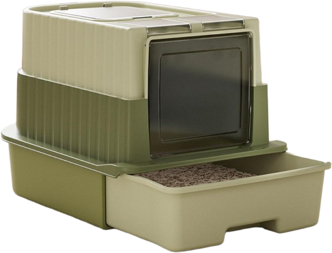 2도어 완전 밀폐형 고양이 화장실, 1개, 그린