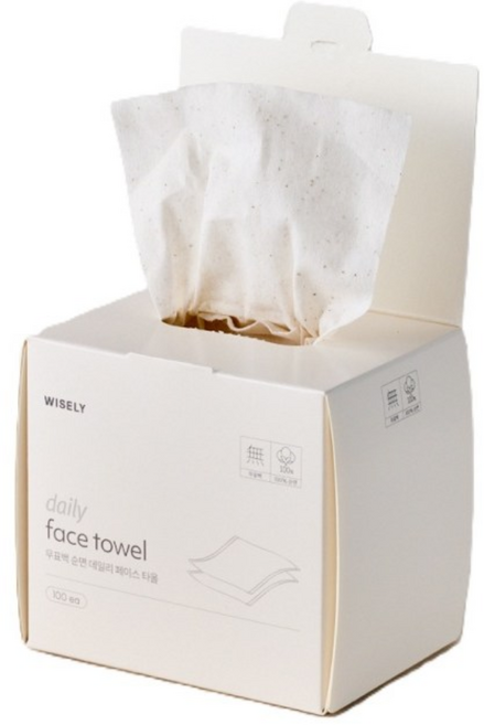 와이즐리 순면 100% 데일리 페이스 타올, 2개, 100개입