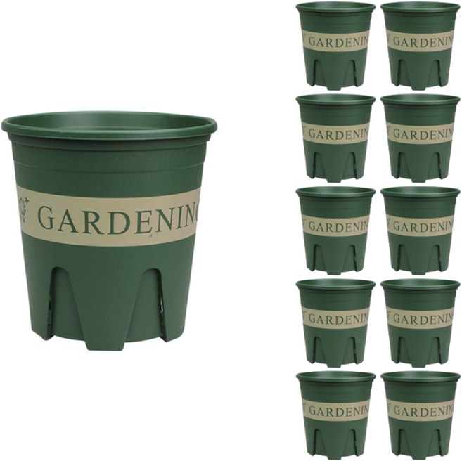 케이엠 그린 플라스틱화분 10P 분갈이 가드닝 슬릿분 받침포함, 10개, 케이엠 그린 가드닝화분