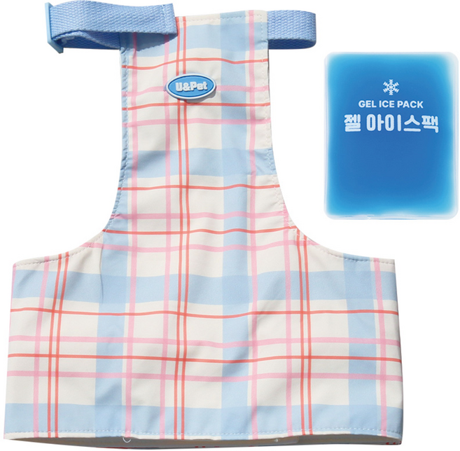 유앤펫 강아지 체크 아이스팩 포켓 여름 쿨조끼 중형견 대형견, 블루체크, 1개