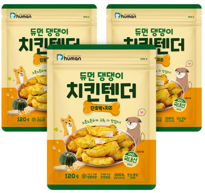 듀먼 댕댕이 치킨텐더 단호박&치즈, 3개, 120g
