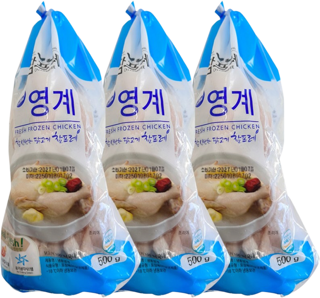 참프레 백숙용 냉동 영계 삼계탕용 생닭, 3개, 500g