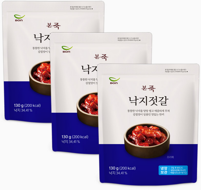 [본죽] 낙지젓갈 130g 1+1+1팩 반찬, 3개