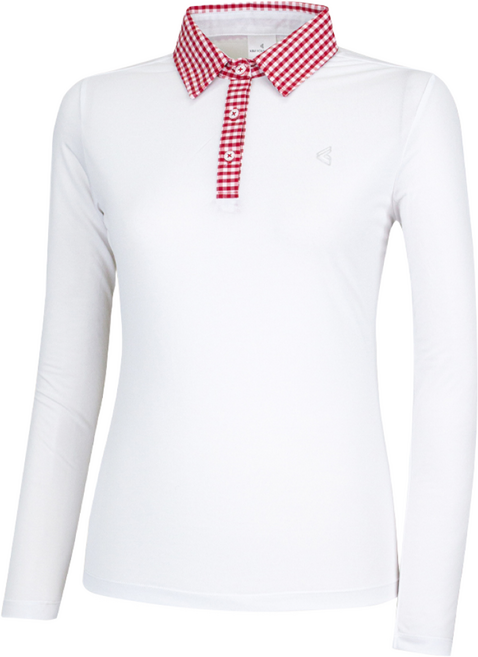 김영주 여성 봄 가을 골프웨어 체크 기능성 긴팔 에리 카라 티셔츠 스포츠 상의