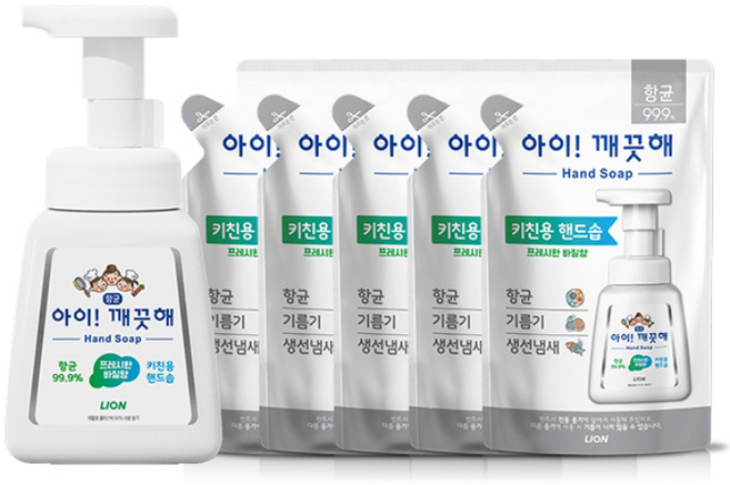 아이깨끗해 핸드워시 키친 250ml용기x1개+200ml리필x5개, 1개