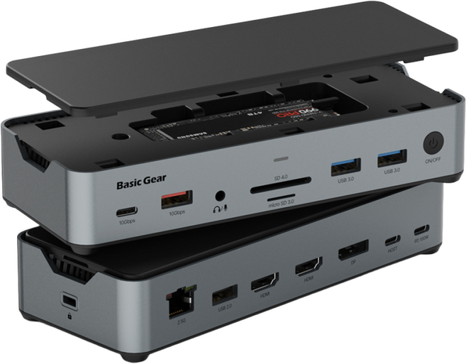 C타입 노트북 멀티 허브 독 SSD 썬더볼트 USB4 호환 15in1 도킹스테이션, 1개, 실버그레이