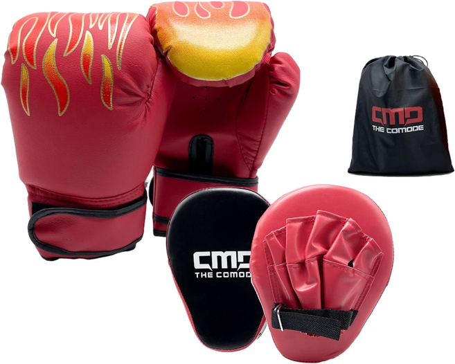 선물 불꽃 펀치 키즈복싱 고급 스파링 미트 세트 조카 남아 여아 구디백 놀이, 불꽃 글러브(레드)+고급형 스파링 미트(X2), 1개