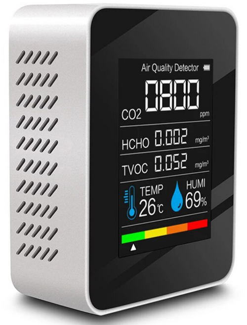 [국내배송] Aduru 공기질측정기 CO2/TVOC/포름알데히드 측정 미세먼지 PM2.5/PM10 실내용 다기능 경보기, 1개, 하얀색
