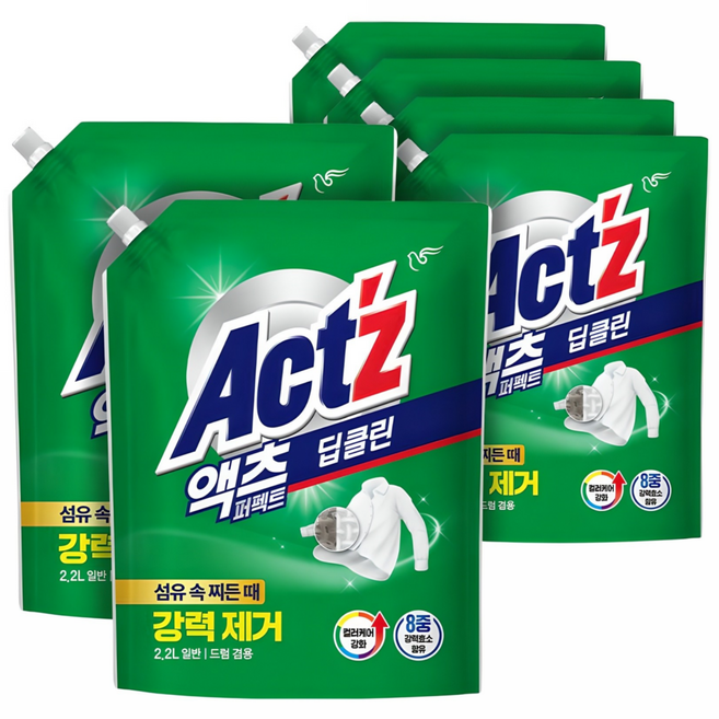 액츠 퍼펙트 딥클린 액상세제 리필, 2.2L, 6개