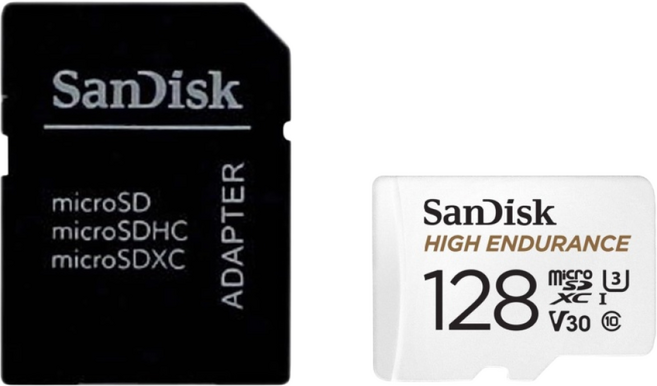 샌디스크 하이 인듀어런스 microSDXC 메모리카드 U3 V30 블랙박스 CCTV 보안캠용 고내구성 저장카드+ SD카드 케이스, 1개, 128GB