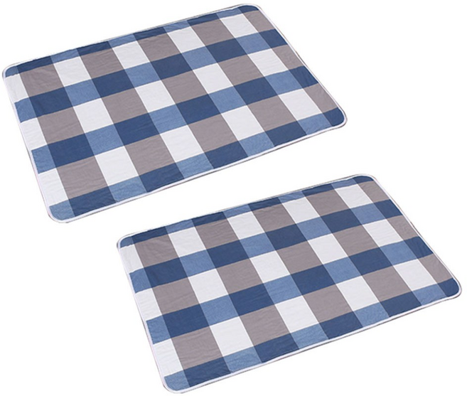 하루필 침대 오염방지 환자용 성인 방수패드, 남색체크, 2개