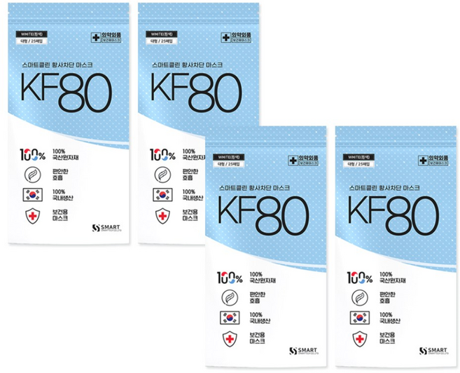 스마트클린 황사차단 마스크 대형 KF80, 100매, 1개, 대용량 흰색