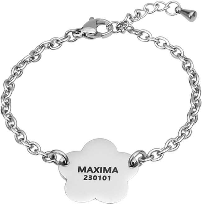 MX KIDS 써지컬스틸 미아방지 팔찌 218B 플라워 유아동 키즈 각인 어린이 체인 아기, 1개, 플라워/팔찌