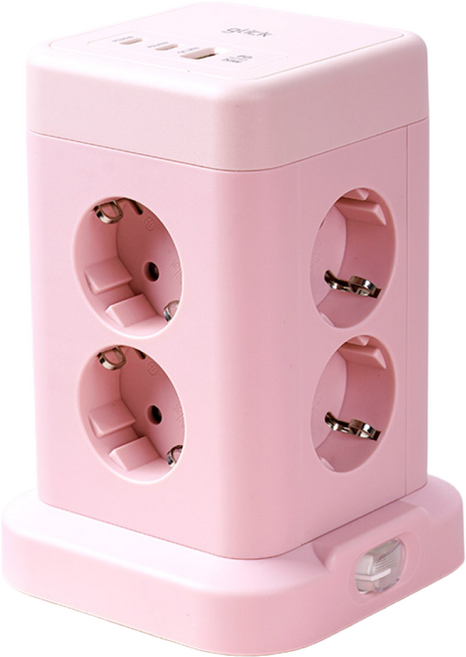 지클릭커 타워 8구 고용량 4000W USB 멀티탭 NP708PD 화이트, 1개, 타워형 8구 핑크, 2m