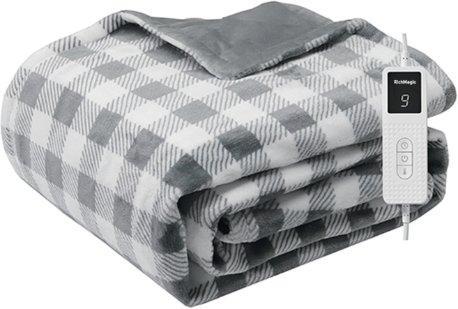 RichMagic 체크 플란넬 전기요 양면 극세사 전기담요 이불 전기매트, 그레이체크