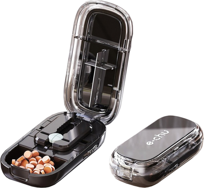 휴대용 알약컷팅기 4 등분 보관함 4 COLORS, 블랙색, 1개