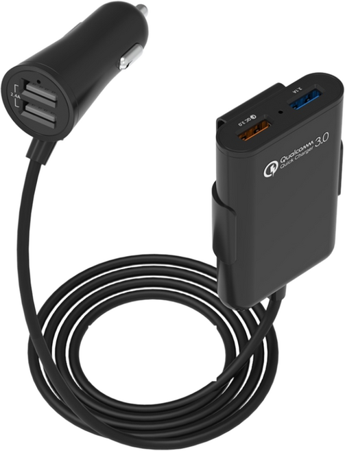 챌린지하이브리드 퀵차지 3.0 멀티 4포트 USB 연장형 차량용 고속충전기, 블랙, CHC-360BQ