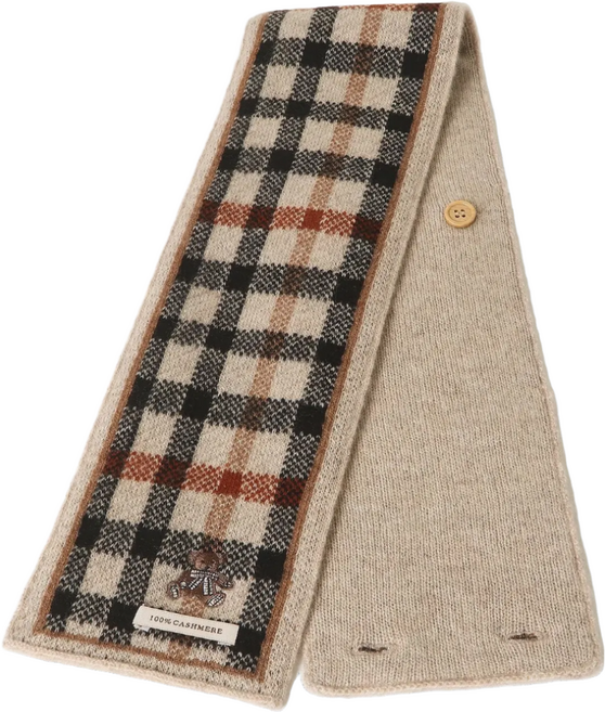 닥스 키즈 여성 브라운체크 버튼여밈 캐시미어100% 양면 머플러