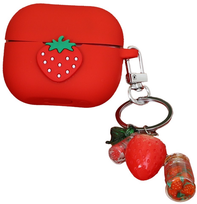 루톰 갤럭시 버즈3 / 버즈3프로 케이스 키링 귀여운 과일, 딸기, 1개