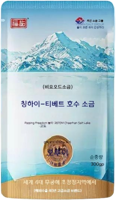 티벳 청해호 천연소금 비요오드 무정제 소금 가정용 식용 미네랄 암염 블루소금 500g, 16포(300g), 1세트, 300g