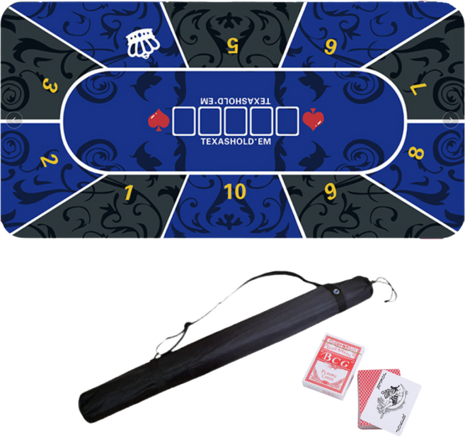 홀덤 포커 매트 테이블 칩 카드 세트 게임 패드 보드게임 트럼프카드 포함, 블루, 1개