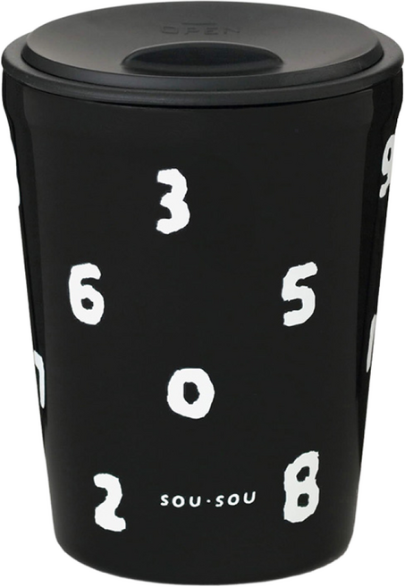 (공식) SOUSOU 소우소우 뚜껑이 있는 텀블러 숫자 패턴(SO-SU-U), 1개, 0.26L, 블랙
