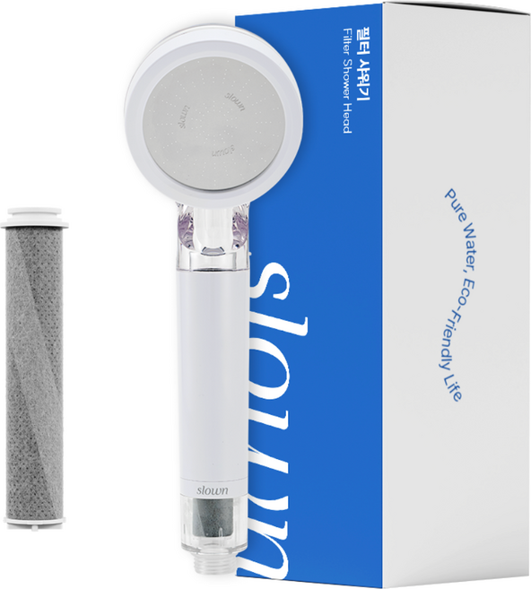 슬로운 필터샤워기 4중 올인원필터 에코젠소재 샤워기헤드필터, 1개, 에코젠투명+화이트