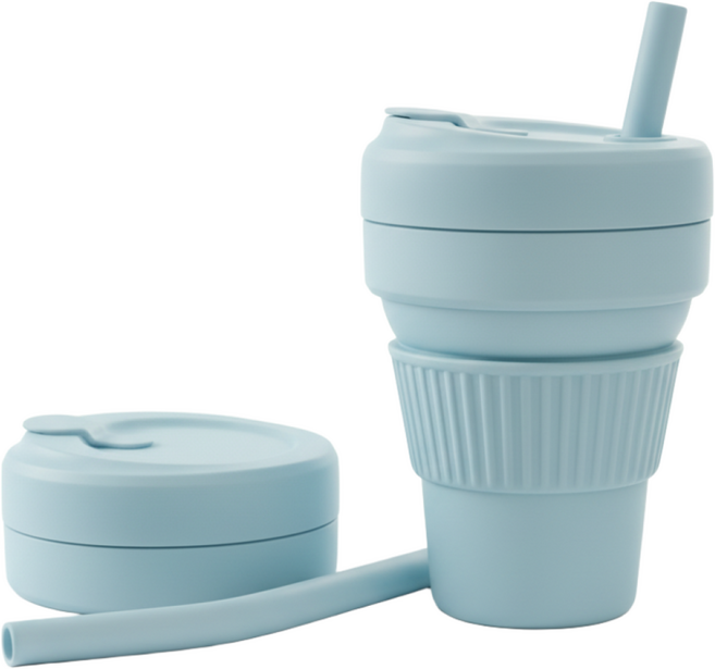 퓨어미즈키 접이식 실리콘 텀블러 그란데 빨대 포함, 1개, 470ml, 아쿠아