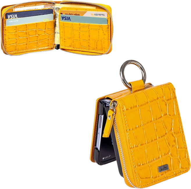 본아띠 천연소가죽 악어 돌체 지갑형 지퍼 힌지보호 갤럭시 Z플립 케이스