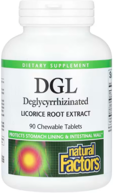 내추럴팩터스 Natural Factors DGL 감초뿌리 추출물 90츄어블정 스테비아 글리시리진 리코리스 Liquorice 아니스 씨 스테비아 잎, 1개, 90정