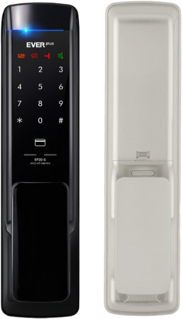 에버넷 무타공 푸시풀 화이트 도어락 에버플러스 EP20 고객직접설치 (번호전용 카드 지문), EP20-S(번호+카드)