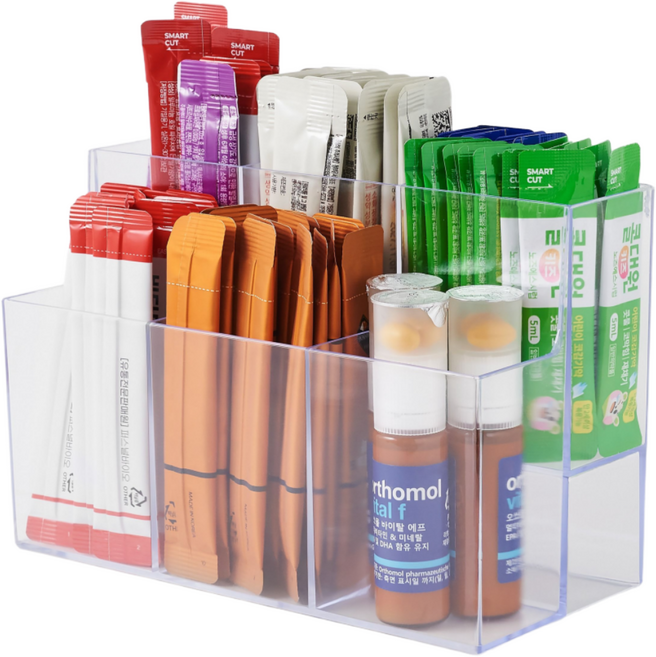 퓨어베어스마켓 2단 아크릴 칸막이 약 정리함, 투명, 1개