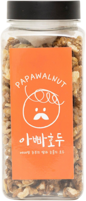 아빠호두 병포장 국내산 햇호두 조각호두 견과류 결혼 돌 답례품 선물 이유식 수험생 다이어트 건강 간식, 1개, 300g