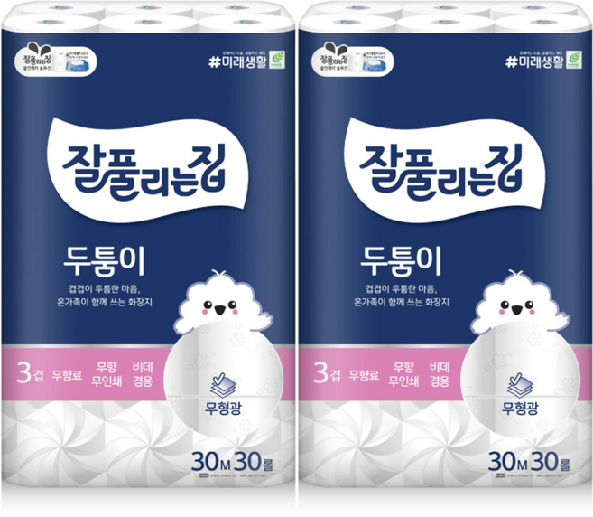 잘풀리는집 두툼이화장지 3겹 30m 비데겸용/신제품, 2개, 30개입