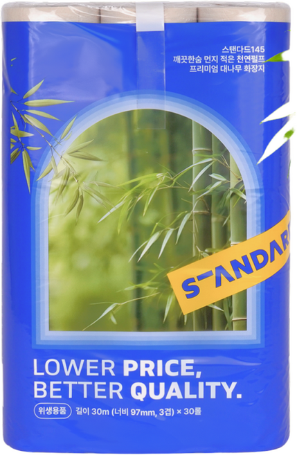 스탠다드145 뱀부 천연펄프 3겹 대나무화장지 대나무휴지 고급롤화장지 30m 대용량, 30개, 30롤, 1세트