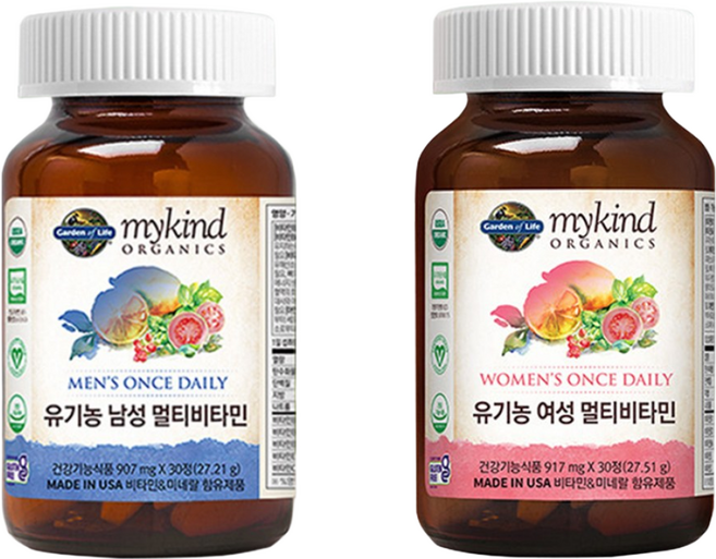 가든오브라이프 마이카인드 유기농 여성 멀티비타민30정 + 남성 멀티비타민30정, 1세트, 60정