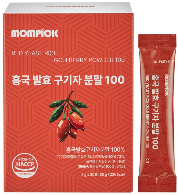 맘픽 홍국 발효 국내산 청양 구기자 분말 국산 스틱, 60g, 1박스