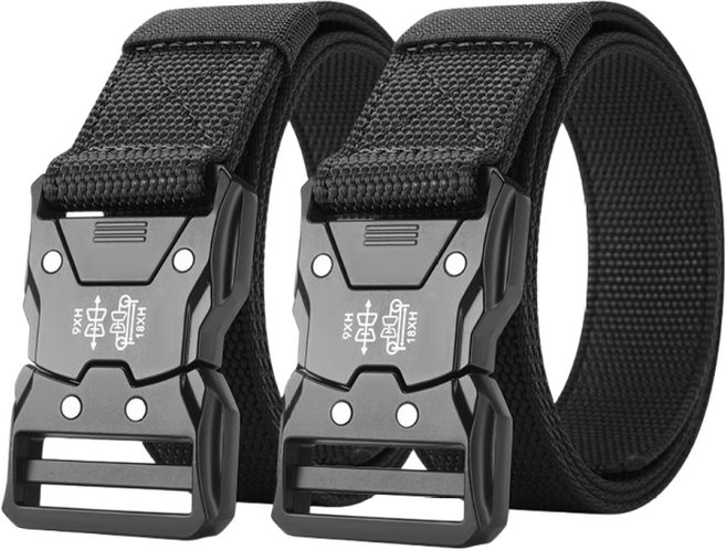 전술 벨트 나일론 알루미늄 합금 버클 빠른 건조 바지 벨트 야외 훈련, 블랙+블랙, 2건
