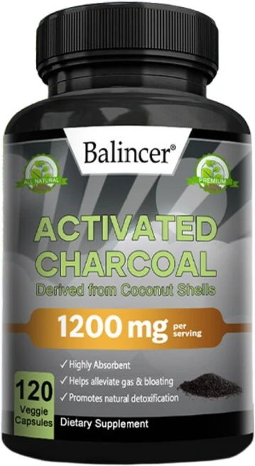 활성탄 캡슐 - 1 200mg 흡수성이 뛰어납니다. 가스와 팽만감 완화에 도움을 줍니다. 코코넛 껍질에서 추출한 천연 해독 결장 클렌징을 촉진합니다., 120캡슐-3병, 120정 - 쿠팡