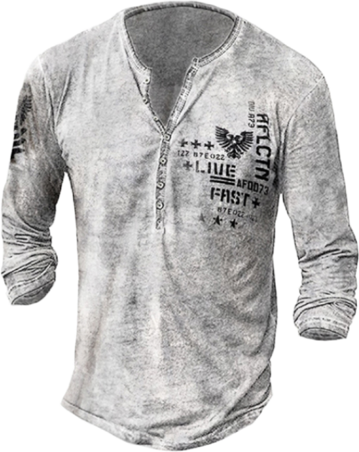 빈티지 프린팅 헨리넥 긴팔 티셔츠 WI022T