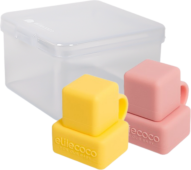 실리콘 큐브 토퍼 2P 세트, Pink+Yellow, 1세트